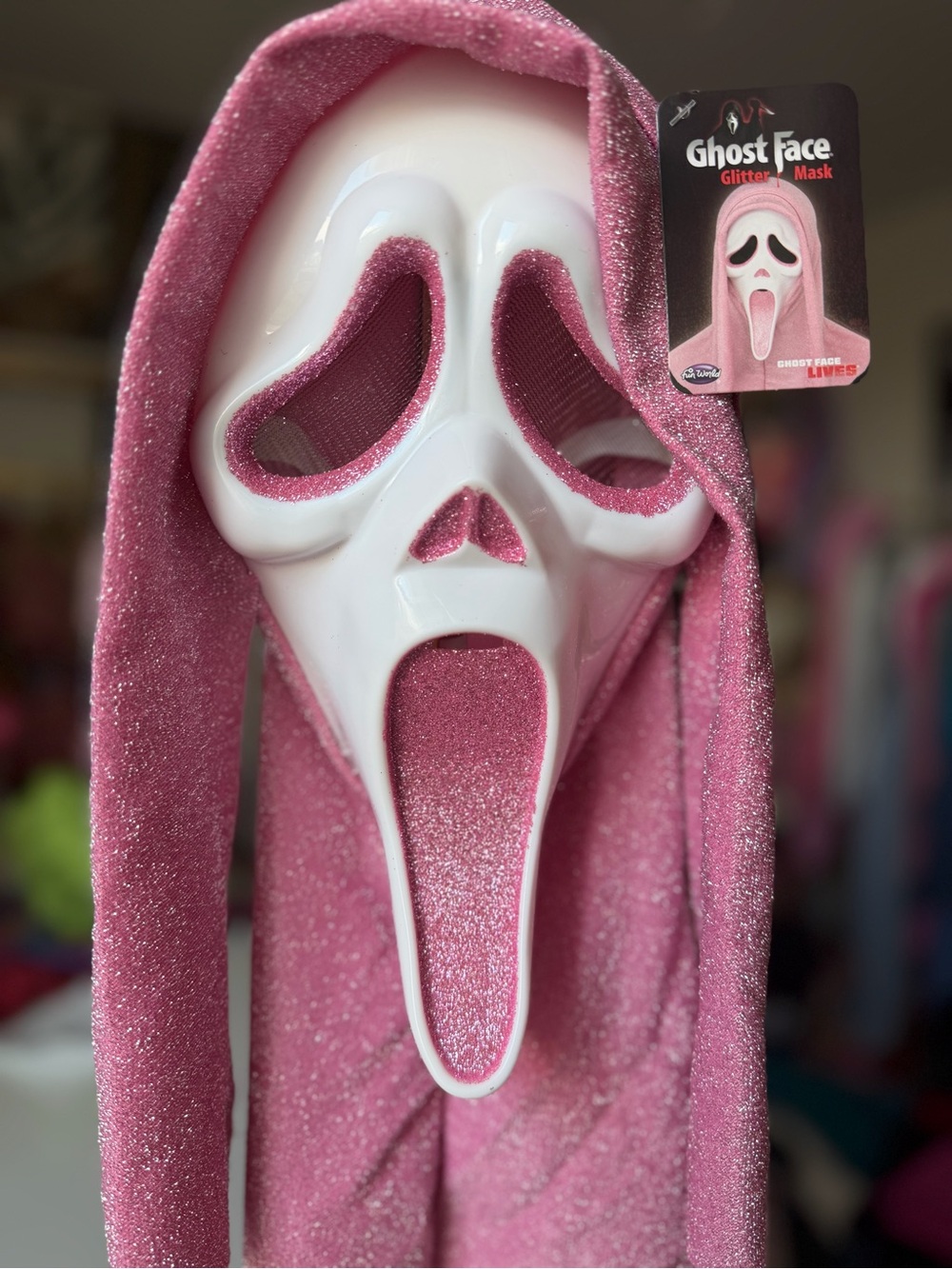 Ghost Face Pink Glitter Mask Fun World Scream Halloween 2026 NEW with tags